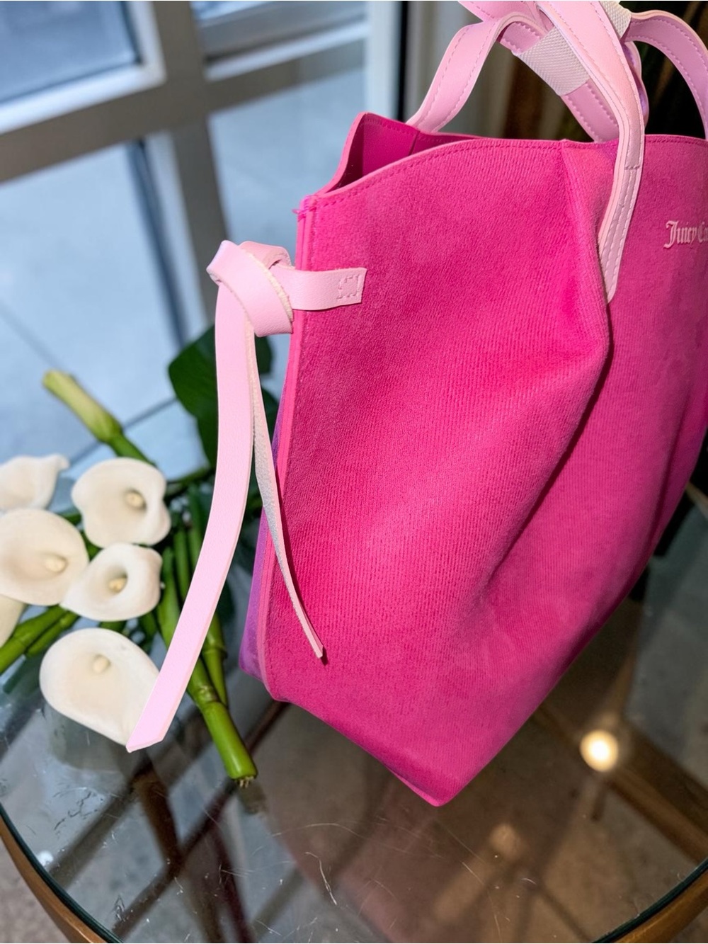 Juicy Couture Hot Pink Faux Suede Shopper Tote Bag Y2K NWT - Picture 6 of 9